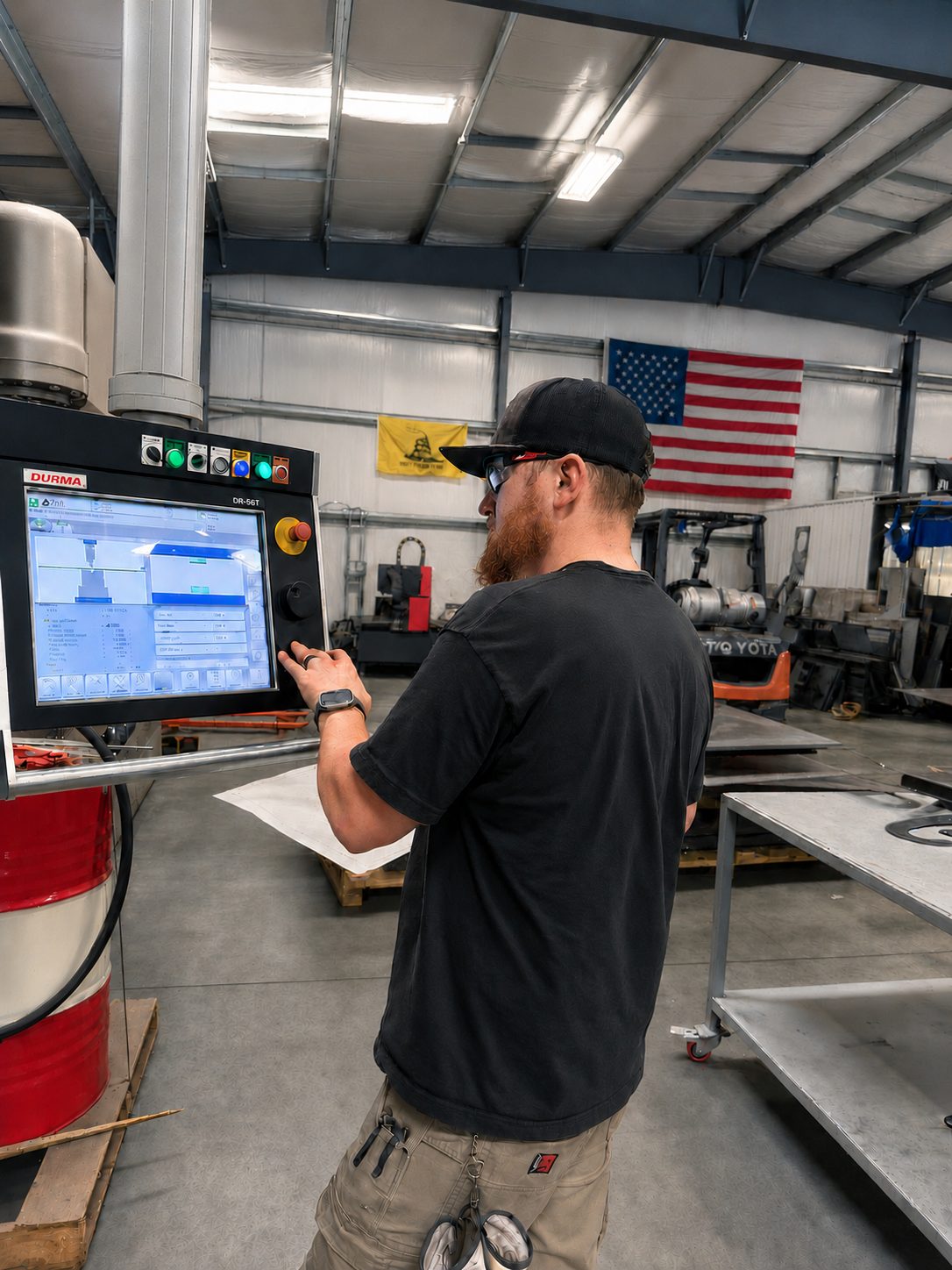 Fabricator entering bend parameters on a Durma DR-56T CNC press brake control screen
