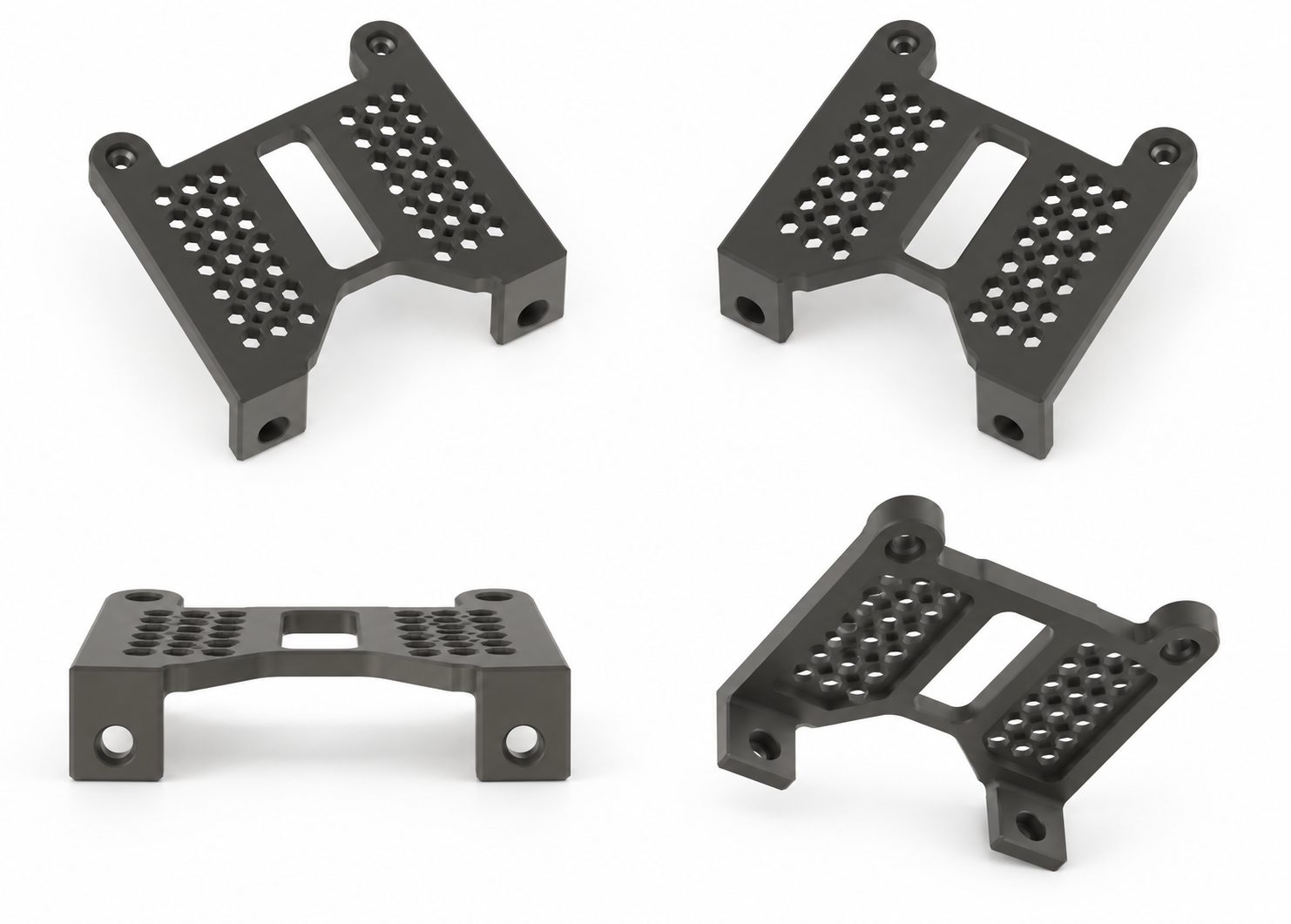 Multiple views of a 3D printed bracket produced on the shop's printers